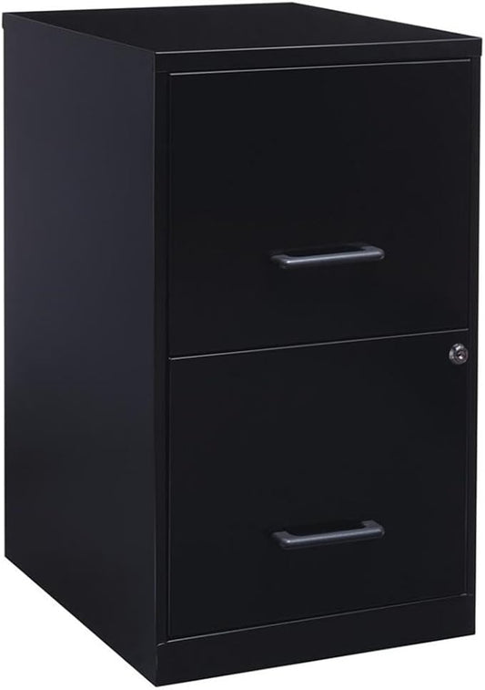 Scranton & Co 18" 2-Drawer Modern Metal Filing Cabinet, Black Finish, Durable Steel Construction, Locking High-Side Drawers for Letter-Size Files, Compact Home or Office Storage Solution, Fully