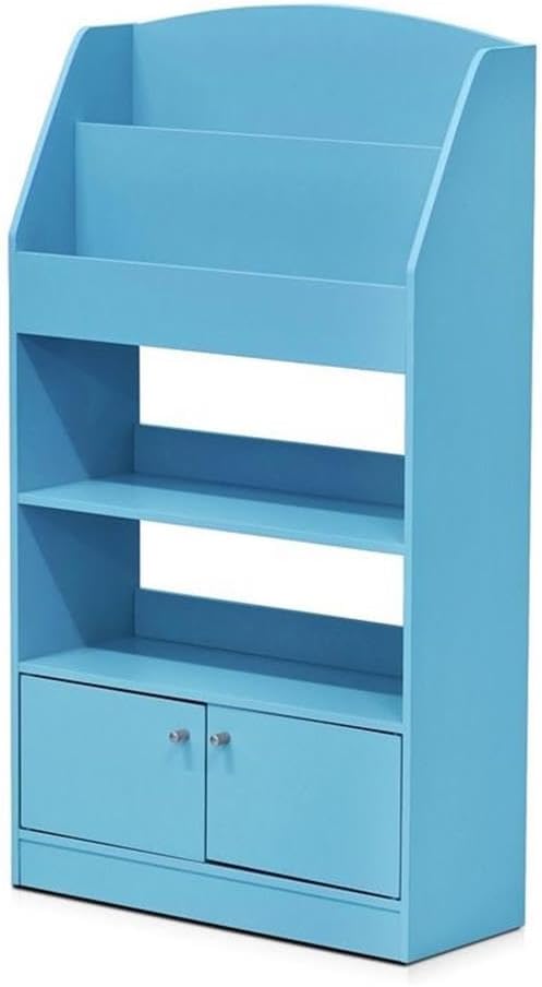 Furinno LOVA Book Shelf, Magazine Bookshelf, Bookcase with Storage Cabinet, 9.4 x 24.6 x 43.3, for Living Room, Bedroom, Home Office, Light Blue