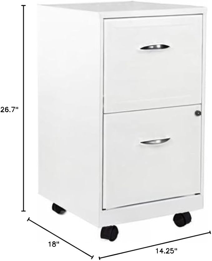 Scranton & Co 2-Drawer Metal Mobile Filing Cabinet, Pearl White Finish, 14.25" W x 18.00" D x 26.70" H, Locking Drawers for Letter-Size Files, Casters for Mobility, Home or Office Storage Solution