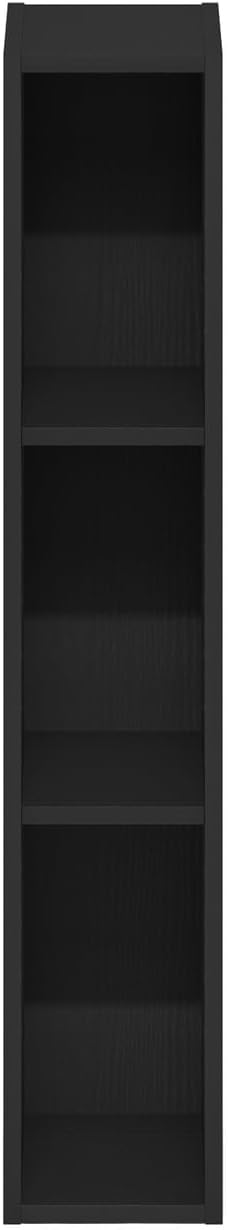 Furinno Fulda Book Shelf, 3-Tier Narrow Bookshelf, Bookcase with 6-in Width Storage Shelf, 9.3 x 5.9 x 31.5, for Living Room, Bedroom, Home Office, Blackwood