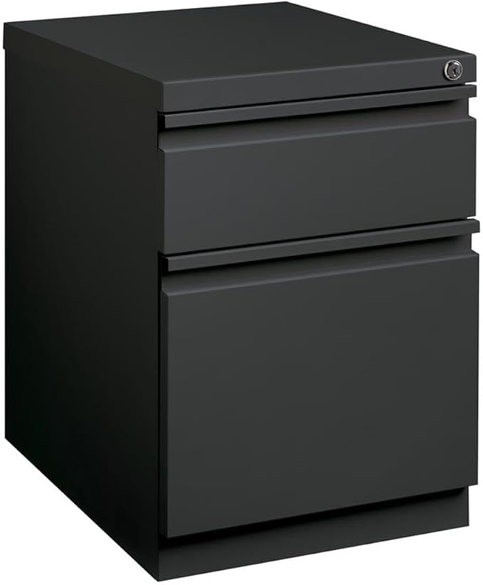 BOWERY HILL Mobile Pedestal File Cabinet, 20 in Depth, Steel Construction, Charcoal Finish, 2-Drawer Box/File Configuration, Lockable, Letter-Size Hanging File Storage, Office Roll Filing Cabinet