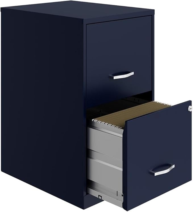 Scranton & Co Modern 2-Drawer Metal File Cabinet, 18" D, Navy Finish, Compact Design with High-Side Drawers for Letter-Size Files, Built-in Lock, Smooth Glide Suspension, Home or Small Office Storage