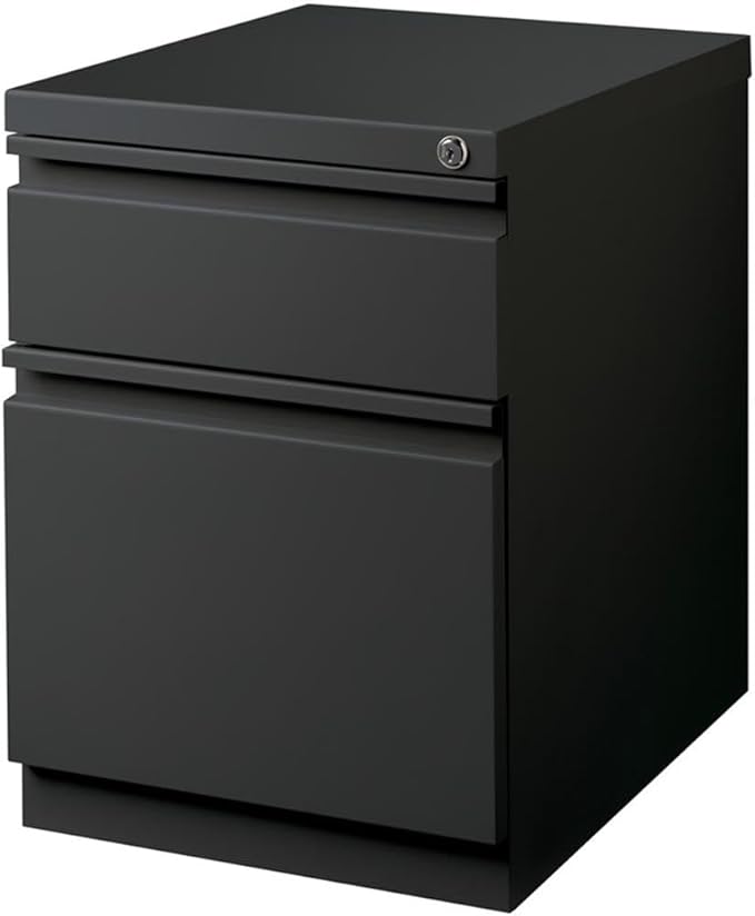 BOWERY HILL Mobile Pedestal File Cabinet, 20 in Depth, Steel Construction, Charcoal Finish, 2-Drawer Box/File Configuration, Lockable, Letter-Size Hanging File Storage, Office Roll Filing Cabinet