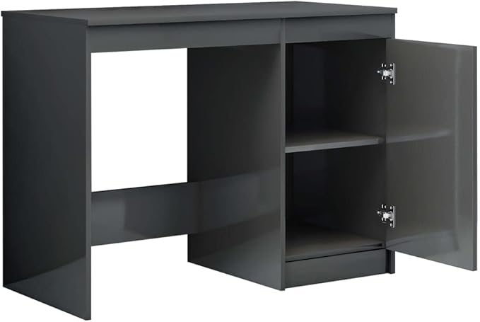Modern Writing Computer Desk, Home Office Desk Writing Study Table PC Desk Workstation for Bedroom, High Gloss Gray 39.4"x19.7"x29.9" Engineered Wood(J)