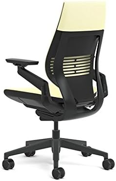 Steelcase Gesture Office Chair - Cogent Connect Coconut Upholstered Wrapped Back Black Frame Medium Seat Black Seat/Back/Arms Hard Floor Caster Wheels