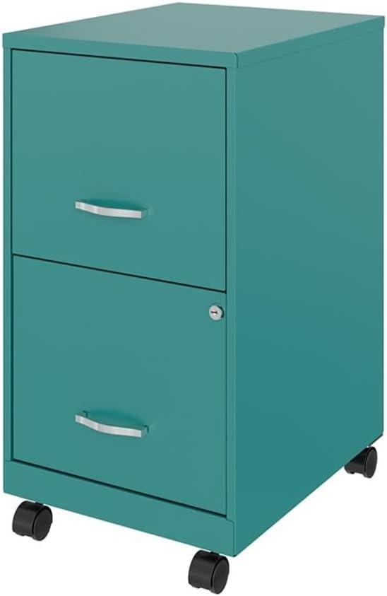 UrbanPro 2-Drawer Metal Mobile File Cabinet, 18" D x 14.25" W x 26.70" H, Turquoise Finish, Smooth Glide Suspension, Lockable Storage, Painted Steel, Compact Vertical Filing for Home or Office