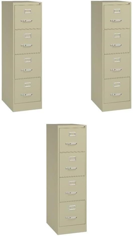 Pemberly Row Set of 3 4-Drawer Letter Width Vertical File Cabinet in Putty/Beige