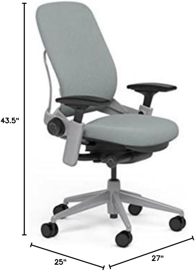 Steelcase Leap Desk Chair in Buzz2 Alpine Fabric - Highly Adjustable Arms - Platinum Frame and Base - Standard Carpet Casters