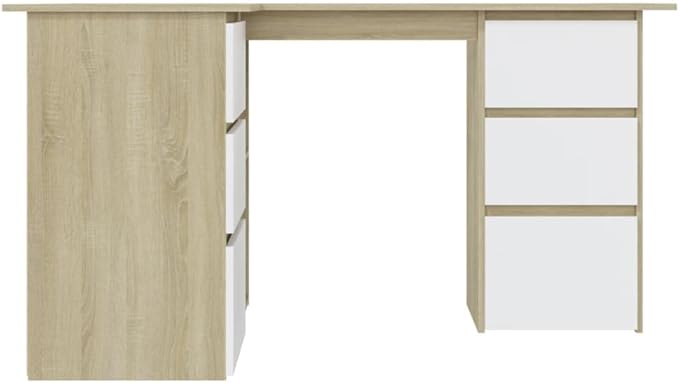 L Shaped Corner Desk Modern Writing Computer Desk, Home Office Desk Writing Study Table PC Desk Workstation for Bedroom, White and Sonoma Oak 57.1"x39.4"x29.9" Engineered Wood(F)