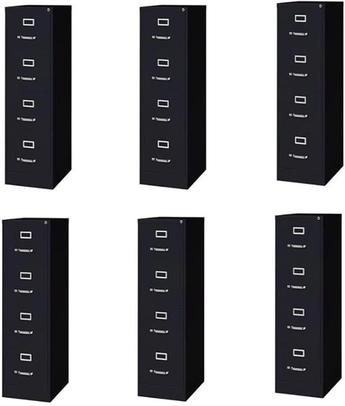 Pemberly Row Set of 6 Metal 4-Drawer Letter Width Vertical File Cabinet in Black