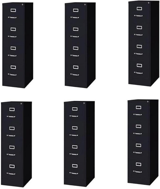 Pemberly Row Set of 6 Metal 4-Drawer Letter Width Vertical File Cabinet in Black