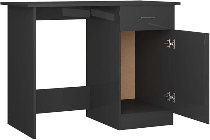 Modern Writing Computer Desk with a Drawer and a Door, Home Office Desk Writing Study Table PC Desk Workstation for Bedroom, High Gloss Gray 39.4"x19.7"x29.9" Engineered Wood(E)