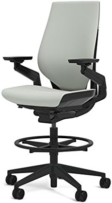 Steelcase Gesture 442 Stool Chair - Cogent: Connect Nickel Fabric, Shell Back, Dark on Dark Frame, Wheels for Hard Flooring