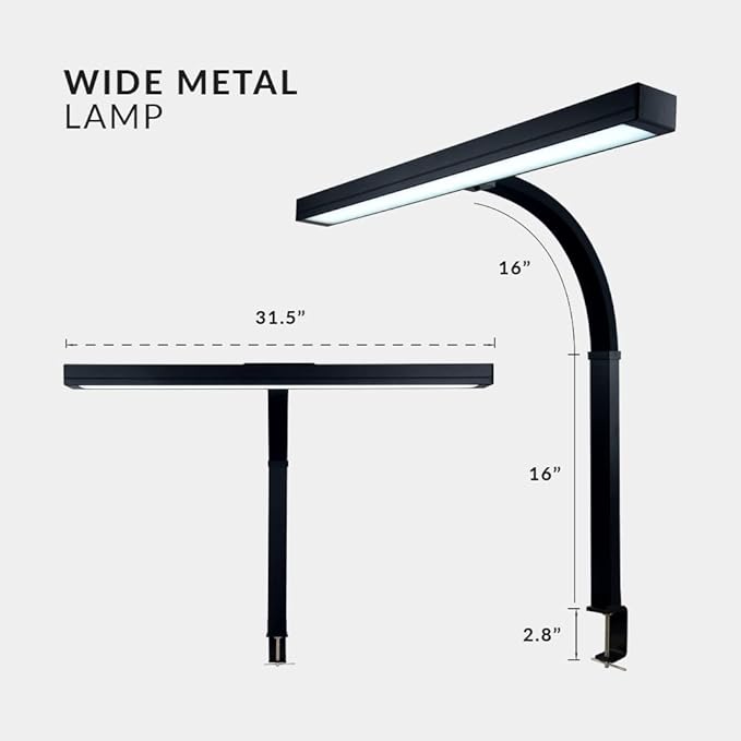 Neatfi 3,000 Lumens LED Desk Lamp with Clamp | Dimmable | 5 Brightness Levels & 5 Light Modes | Memory Function | Eye-Caring Flexible Lamp for Home & Office (31.5 Inches, Black)