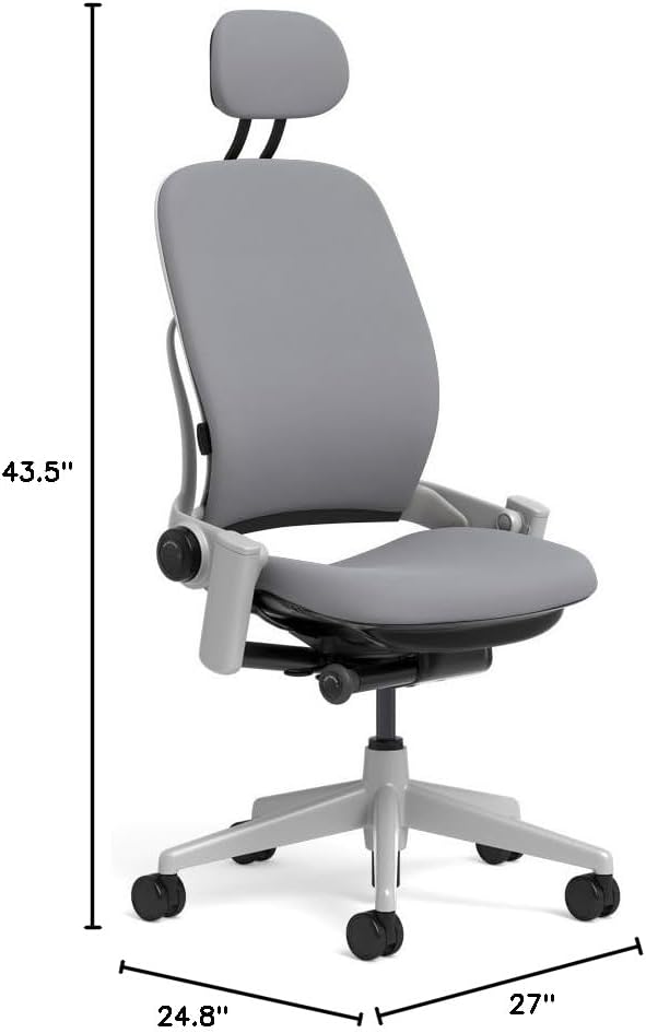 Steelcase Leap Task Chair: Platinum Base - Armless - Headrest - Hard Floor Casters