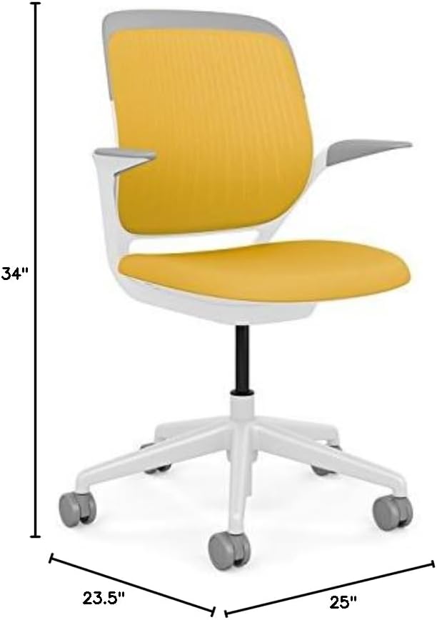 Steelcase Cobi Office Chair: Arms with Soft Arm Caps, White Frame, and Tumeric Fabric with Standard Carpet Casters
