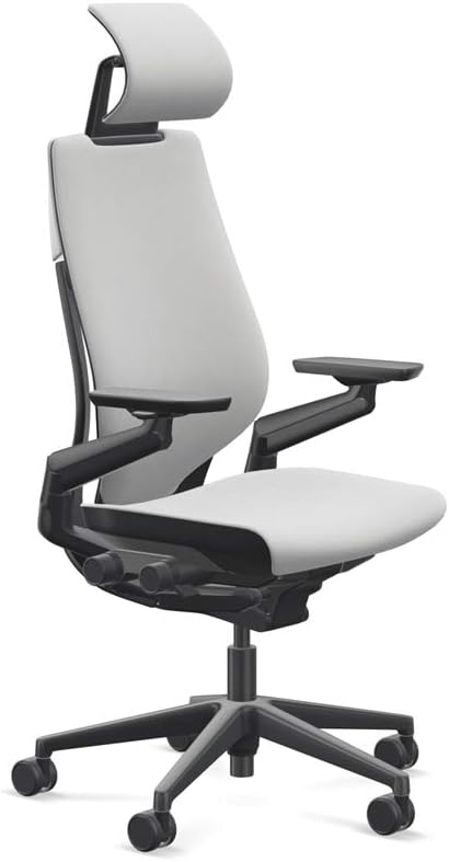 Steelcase Gesture Office Desk Chair with Headrest Cogent Connect Nickel Fabric Standard Black Frame Hard Floor Casters