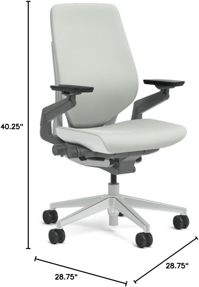 Steelcase Gesture Task Chair: Shell Back - Platinum Metallic Frame/Base/Seagull Accent - Adjustable Lumbar Support - Roll Control Hard Floor Casters