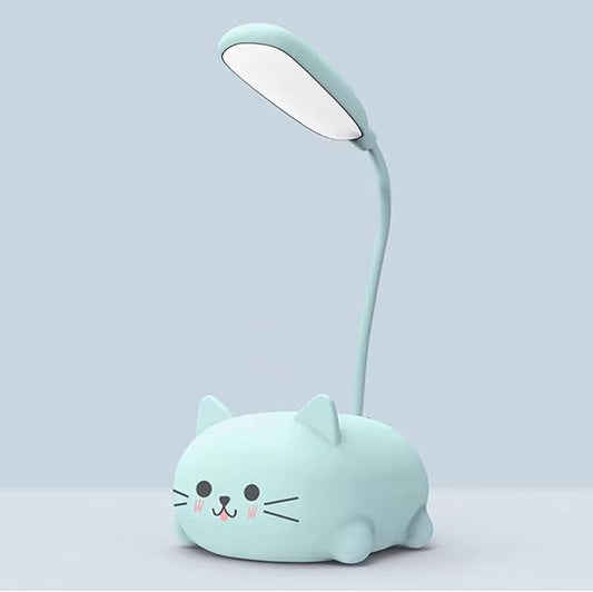 LED Desk Lamp for Kids, Cute Cat Lamp USB Rechargeable Reading Light,Portable LED Table Light, Flexible Gooseneck Eye-Care Cartoons Small Desk Lamp Girls Gifts (Blue)