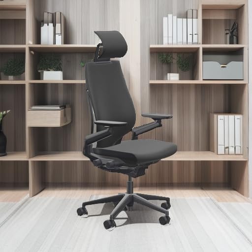 Steelcase Gesture Office Desk Chair with Headrest Cogent Connect Licorice 5S26 Fabric Standard Black Frame