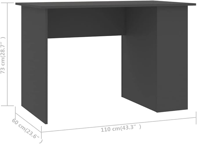 Modern Writing Desk Table with 2 Shelves, Study Computer Desk for Home, Gray 43.3"x23.6"x28.7" Engineered Wood