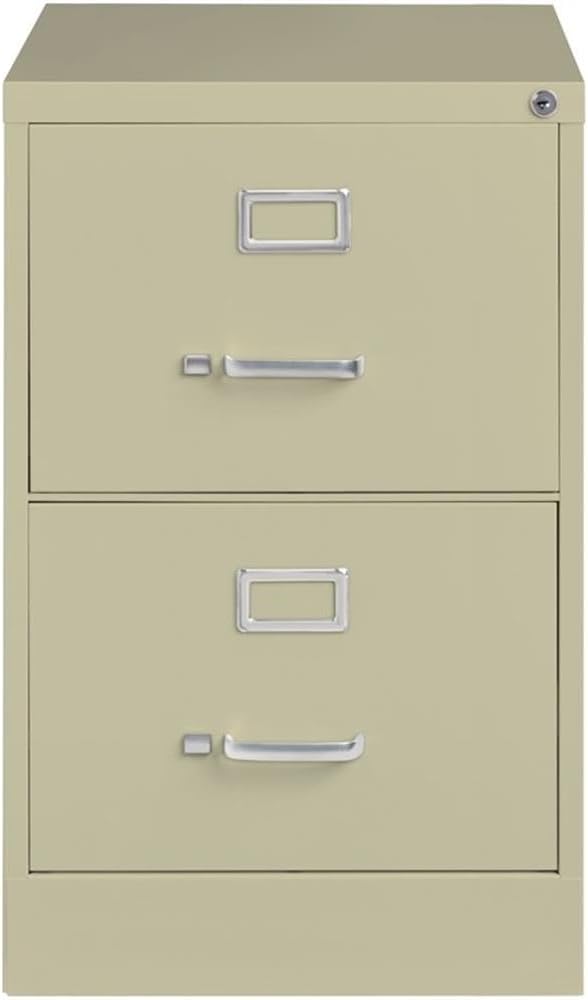 Scranton & Co 2-Drawer Metal Vertical Filing Cabinet, 25 in Depth, Legal Width, Beige Finish, Fully Assembled Steel Construction, Ball-Bearing Slides, Lockable Office Storage