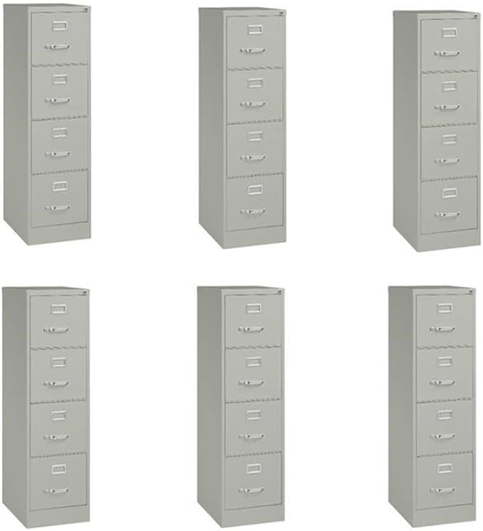 Pemberly Row Set of 6 4-Drawer Letter Width Vertical File Cabinet in Light Gray
