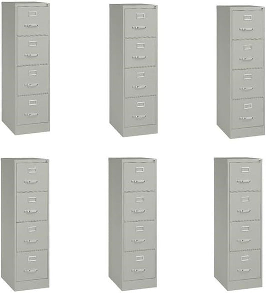 Pemberly Row Set of 6 4-Drawer Letter Width Vertical File Cabinet in Light Gray