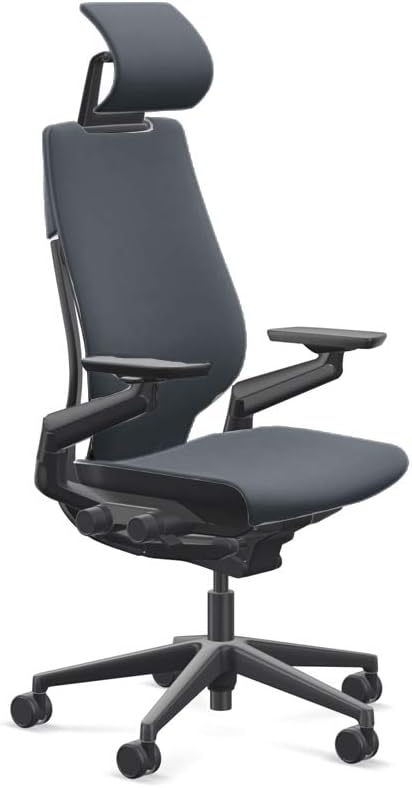 Steelcase Gesture Office Desk Chair with Headrest Cogent Connect Storm Cloud 5SF3 Fabric Standard Black Frame