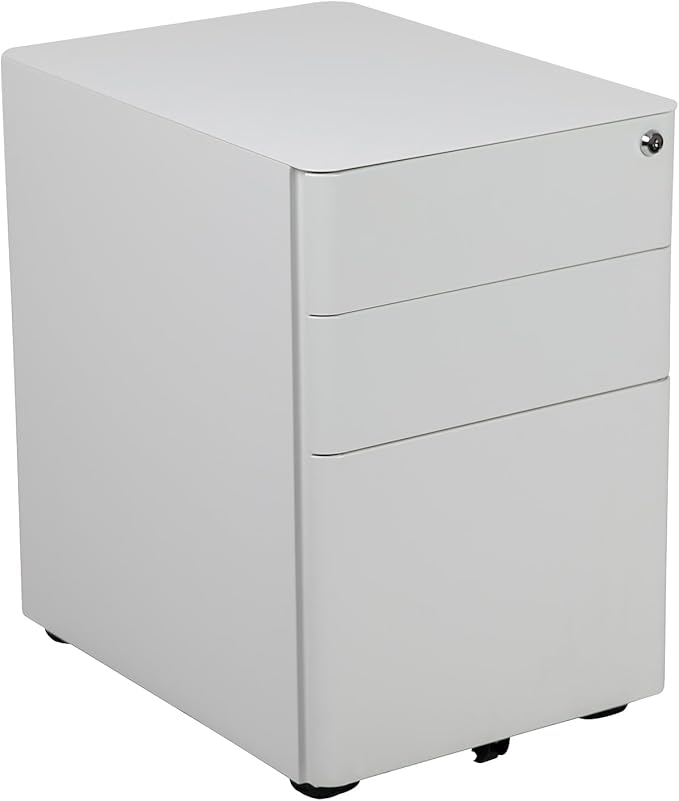 Flash Furniture Warner Modern 3-Drawer Mobile Locking Filing Cabinet with Anti-Tilt Mechanism and Hanging Drawer for Legal & Letter Files, White
