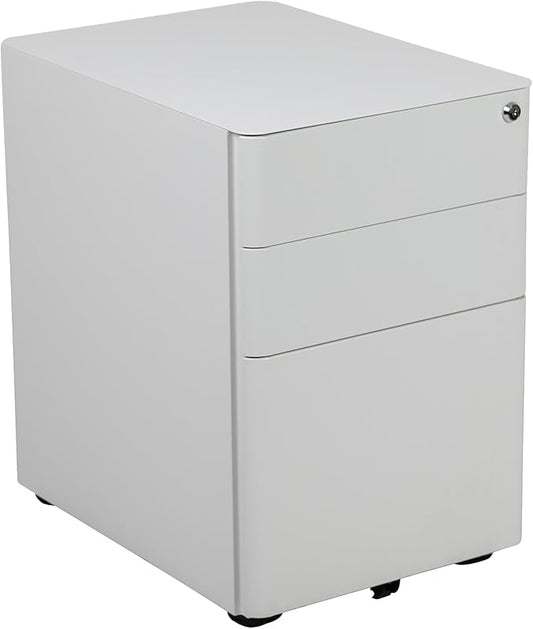 Flash Furniture Warner Modern 3-Drawer Mobile Locking Filing Cabinet with Anti-Tilt Mechanism and Hanging Drawer for Legal & Letter Files, White