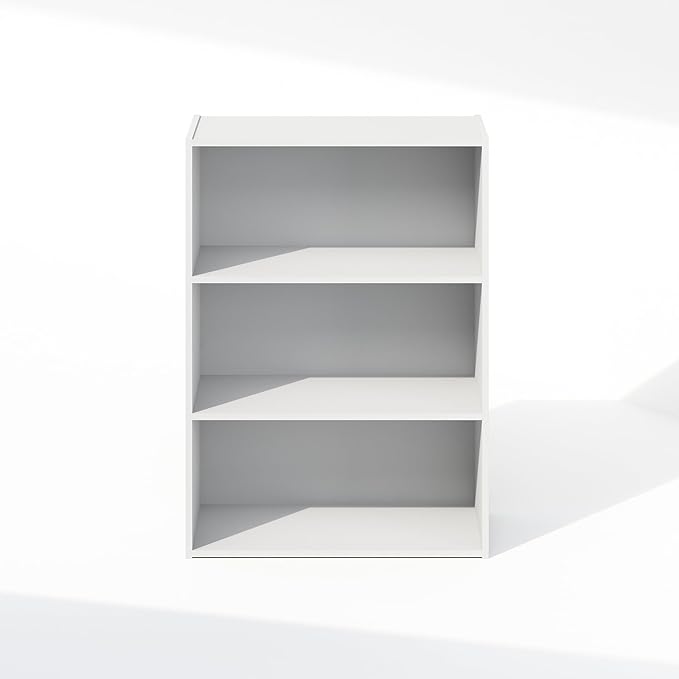 Furinno Simple Book Shelf, 3-Tier Bookshelf, Storage Shelves Bookcase, 9.7 x 23.7 x 31.5, for Living Room, Bedroom, Home Office, Plain White