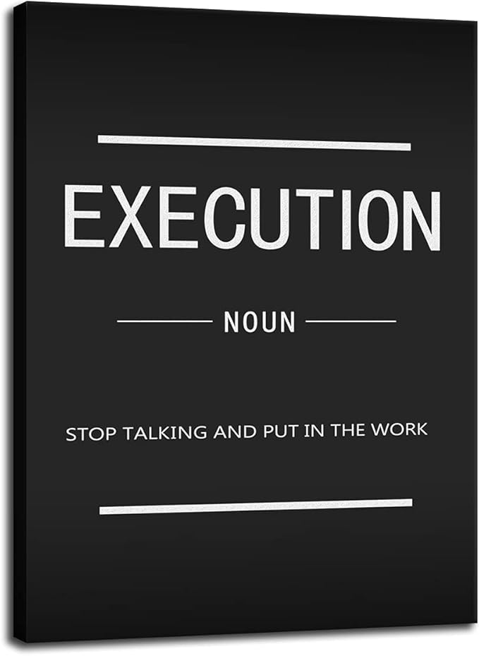 Modern Success Quotes Canvas Wall Art Inspirational Execution Noun Painting Inspirational Entrepreneur Posters And Prints Office Classroom Artwork Decoration Frame Ready to Hang[18" W x 24" H]