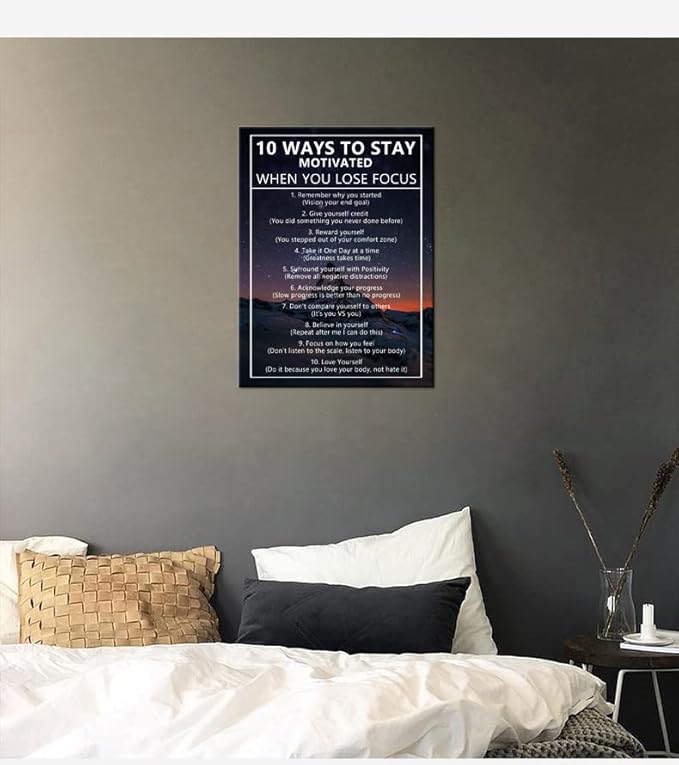 Inspirational Canvas Painting Wall Art 10 Ways to Stay Motivated When You Lose Focus Motivational Wall Art Poster Motivational Framed Artwork Prints Picture for Living Room Office [18''Wx 24''H]