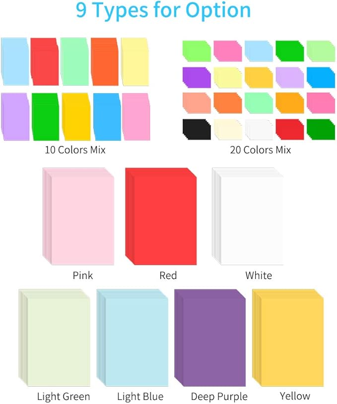 A4 Color Copy Paper - 100 Sheets - 70 GSM - 210 x 297 mm or 8.3 x 11.7 Inches - Multi Color Media for Printing Writing and Arts - Suitable for Printers and Copiers (10 Colors Mix)