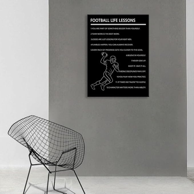 Motivational Baseball Player Poster “Football Life Lessons” Poster for Boys Bedroom Inspirational Sports Quotes Canvas Print for Home Gym Locker Room Office Decor Framed Ready to Hang [24" W X 36" H]