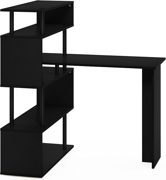 Furinno Classic Desk, 40" Wide L-Shape Gaming Desk, Computer Desk, Writing Desk with 5-Tier S-Shaped Side Shelves for Home Office, Study Room, Dorm, Bedroom, Americano