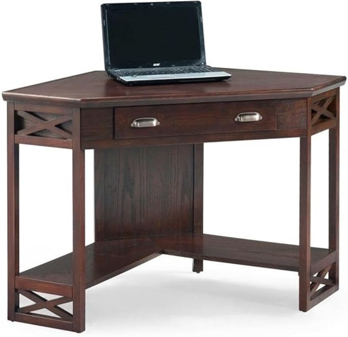 Leick Home 81430 Corner Computer/Writing Desk with Drawer and Shelf, Chocolate Oak