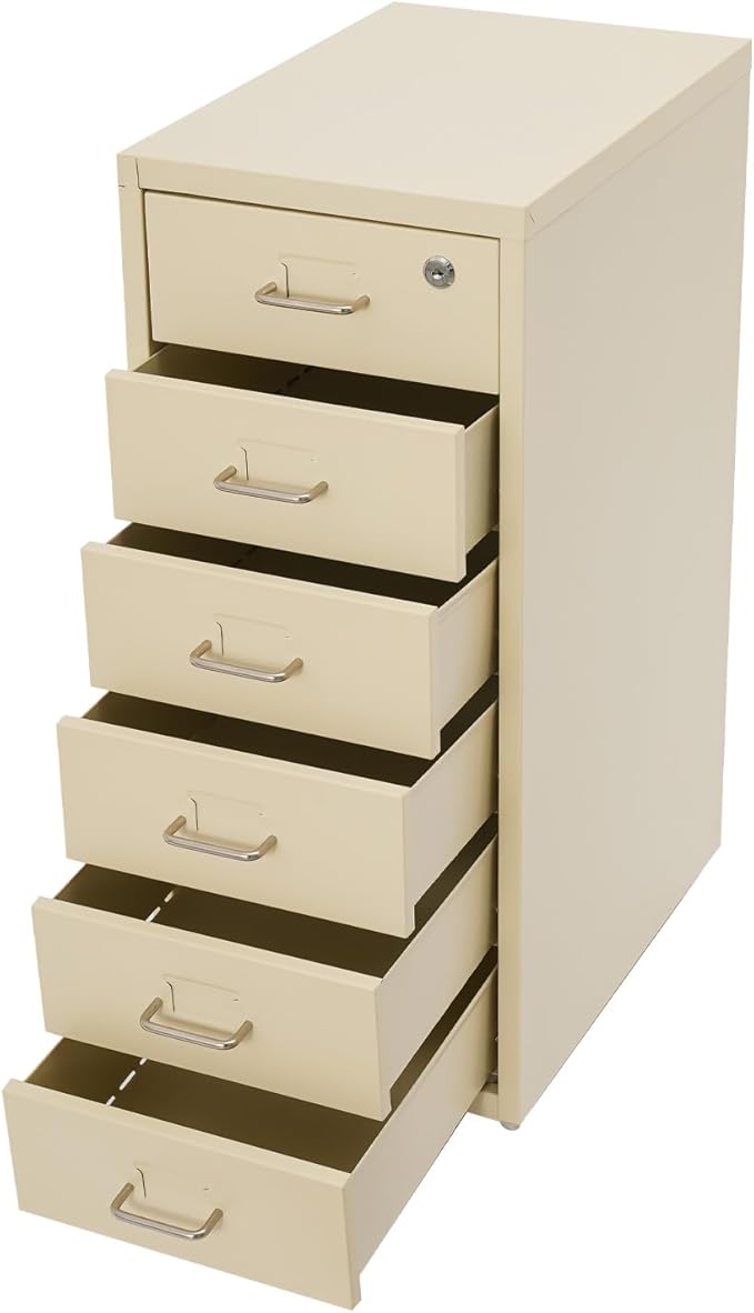 6 Drawer File Cabinet with Lock Vertical Filing Storage Cabinet Home Office Metal Vertical File Cabinets for Letter Legal A4 File Size, Assembly Required (Beige, 6 Drawer)