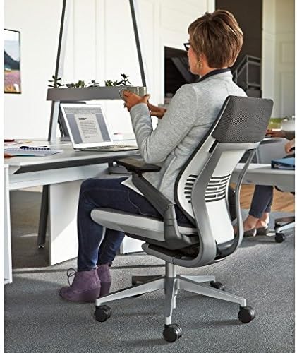 Steelcase Gesture Office Chair - Cogent Connect Graphite Upholstered Wrapped Back Black Frame Low Seat Black Seat/Back/Arms Hard Floor Caster Wheels