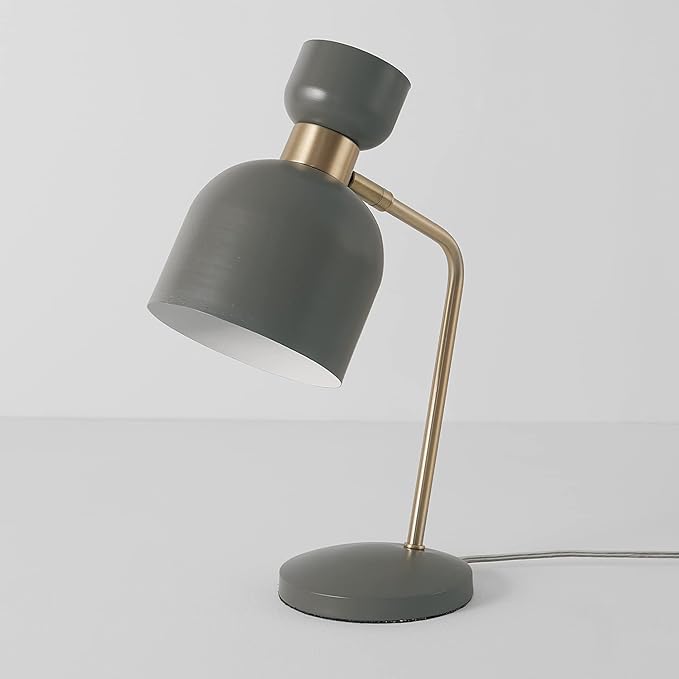 Globe Electric 52298 Harper 16" Desk Lamp, Matte Gray, Matte Brass Arm and Pivot Joint, in-Line On Off Switch