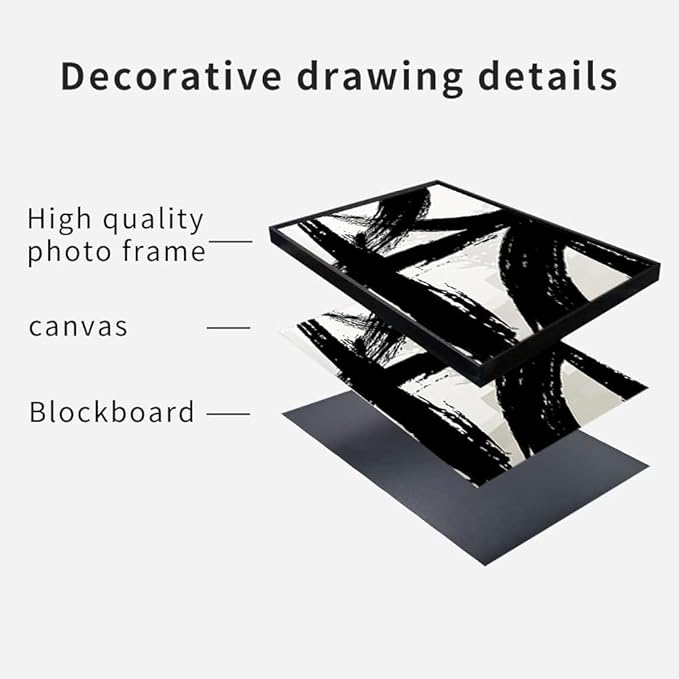 Set of 2 Framed Black and White Brush Stroke Canvas Wall Art Modern Abstract Minimalist Ink Line Painting Retro Mid-Century Geometric Poster Prints for Office Home Decor (12inx16in Framed)
