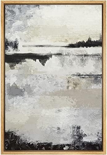 SIGNWIN Framed Canvas Print Wall Art Grunge Gray Black Paint Stroke Landscape Abstract Shapes Illustrations Modern Art Minimal Relax/Calm Multicolor for Living Room, Bedroom, Office - 16"x24" Natural
