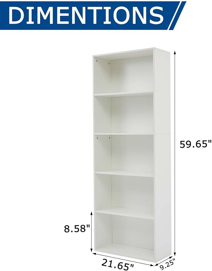 Tall Bookshelves with Cabinet, Office Storage Cabinets and Bookshelf, 5-Tier Wooden Bookcase with Storage, Floor Standing Display Cabinet Shelves for Living Room, Home Office, White