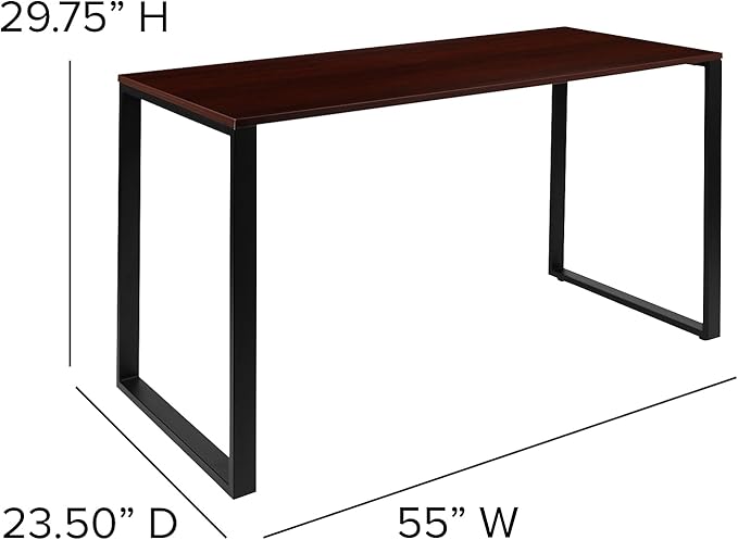 Flash Furniture Modern Commercial Grade Desk Industrial Style Computer Desk Sturdy Home Office Desk - 55" Length (Mahogany)