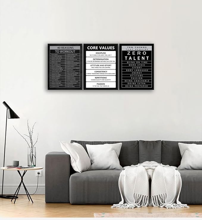 Inspirational Posters 40 Reasons to Workout Wall Art Core Values Pictures Motivational Canvas Painting Inspiring Positive Quotes Print Artwork Modern Home Decor Office Gym Framed[36" W X 16" H]