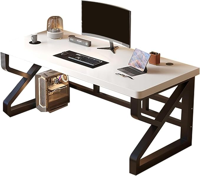 Office Desk，Computer Desk，Writing Desk Work Desk for Home Office, Study, Modern Simple Desk, Large legroom, Metal Frame(White,55.1in*23.6in*29.5in)