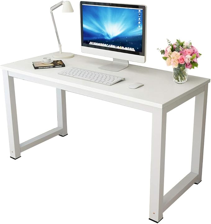 Computer Desk, 43-inch Wooden Work Desk PC Laptop Desk Game Writing Table Study Room Workstation Home Office Furniture (White)