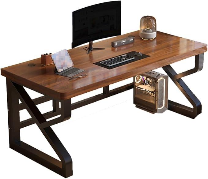 Office Desk，Computer Desk，Writing Desk Work Desk for Home Office, Study, Modern Simple Desk, Large legroom, Metal Frame(Brown,47.2in*23.6in*29.5in)