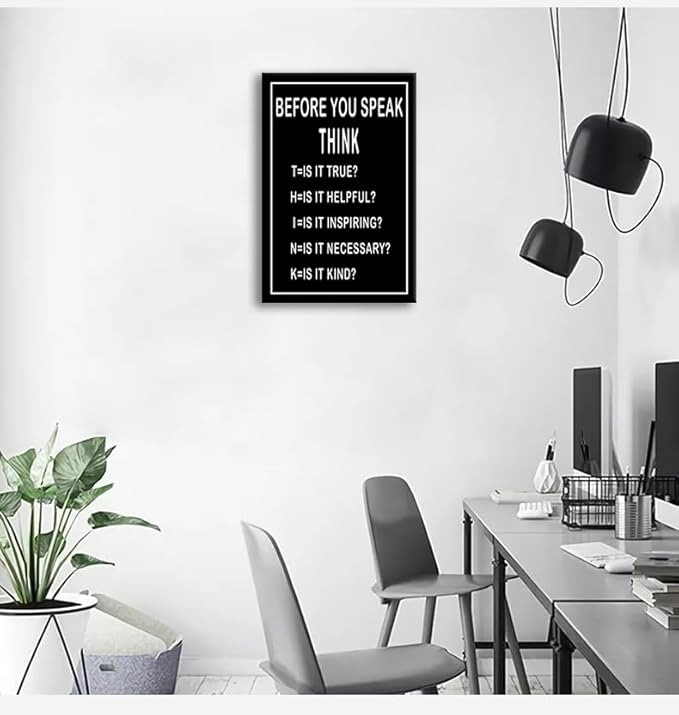 Before You Speak Think Motivational Canvas Wall Art Office Wall Decor Framed Paintings Canvas Prints Positive Inspirational Poster Home Living Room Bedroom Decor Artwork Ready to Hang [12''W x 18''H]